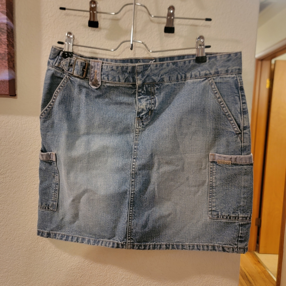 Billabong Light Blue Denim Mini Skirt with Belted Waist